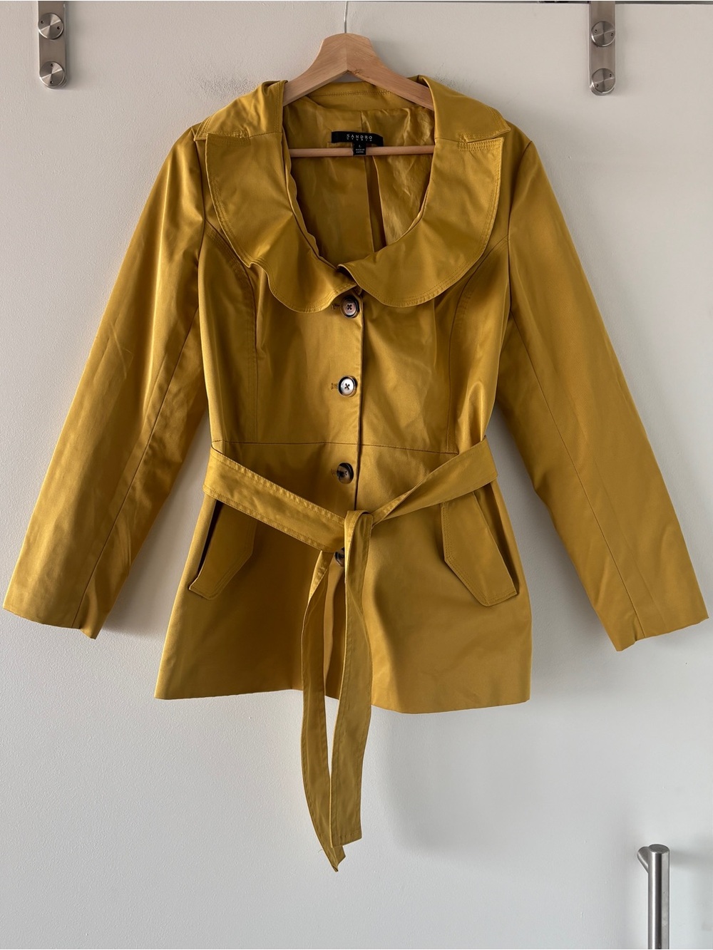 Sandro Studio Ruffled Collar Trench Jacket
